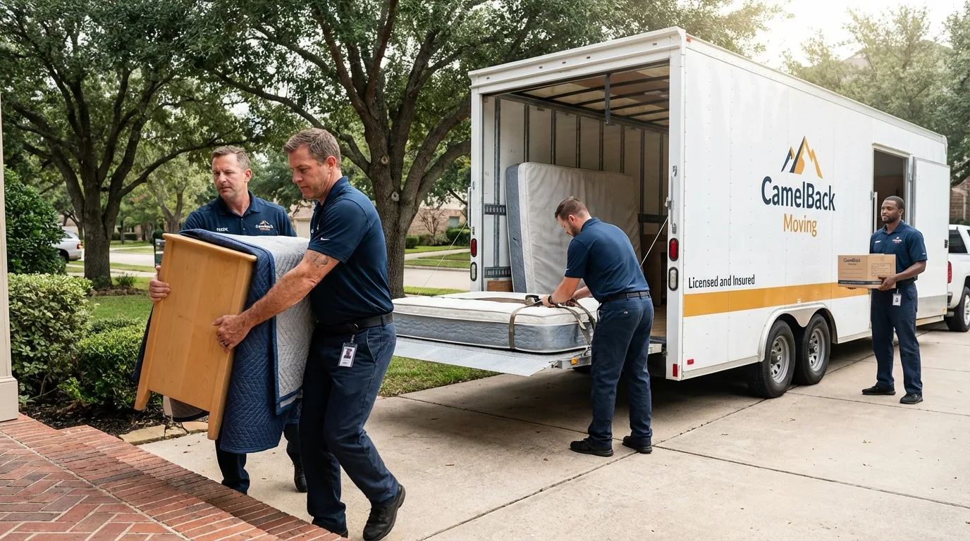 Crew loading residential truck for cross-state move from Pinconning, MI